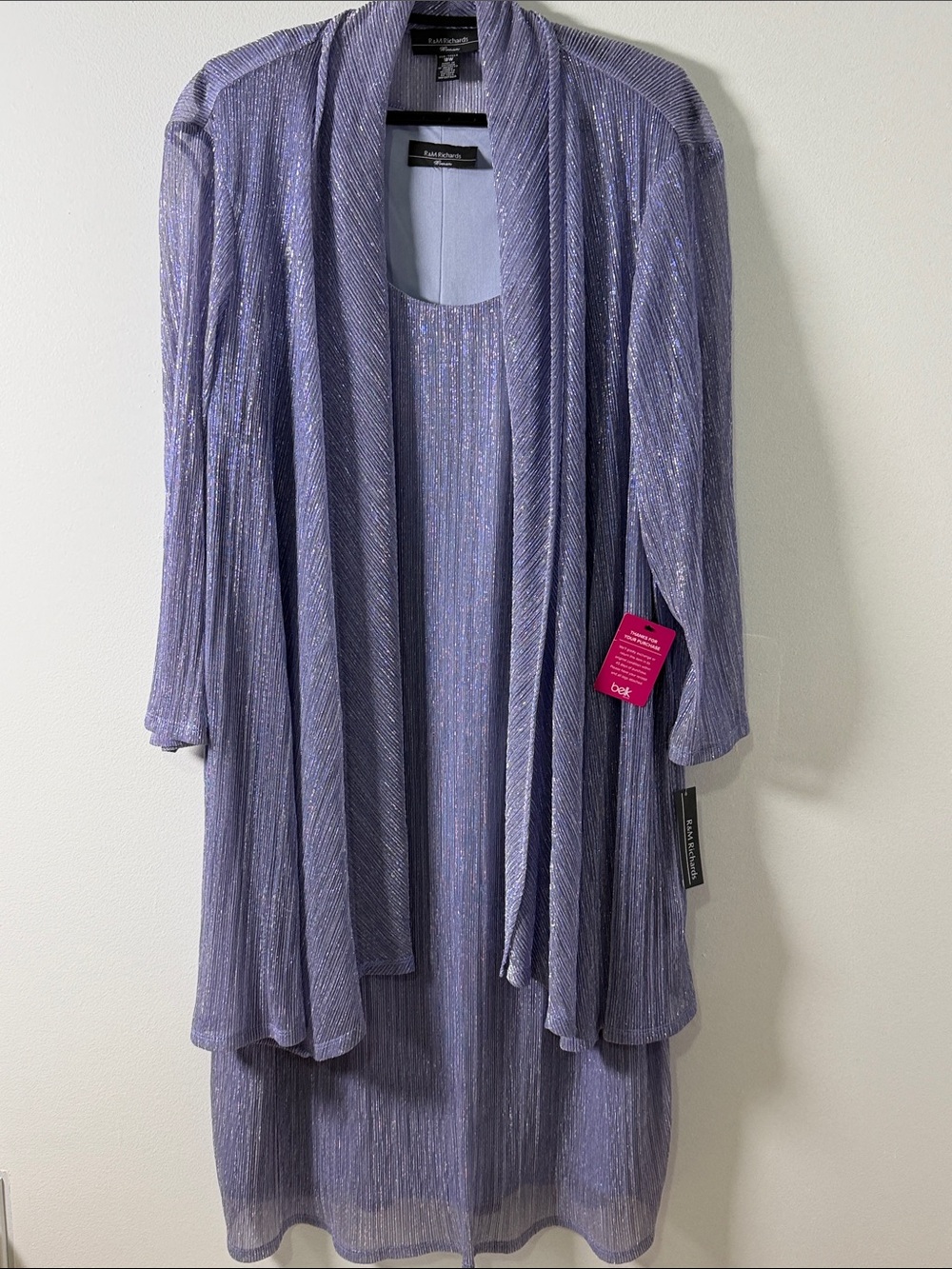 R&M Richards Lilac Metallic Knit Dress and Jacket Set Size 18w